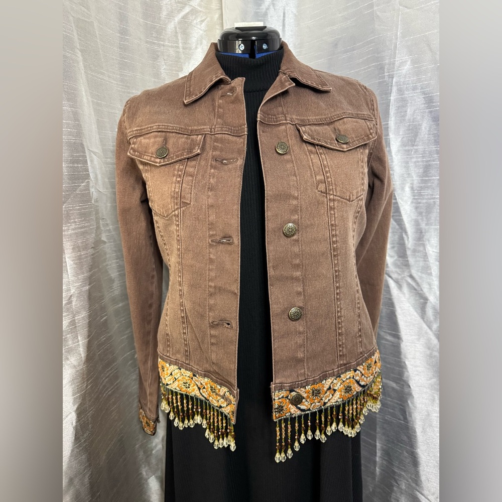 Diane Gilman Brown Jean Jacket with Embellishments